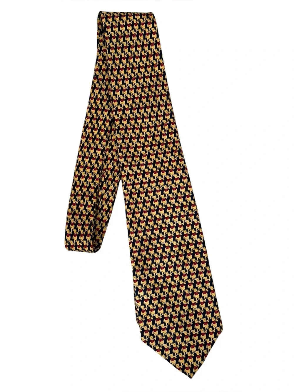 Vintage DISNEY Micro Pooh Silk Tie Dark Navy/Yellow/Red NWT
